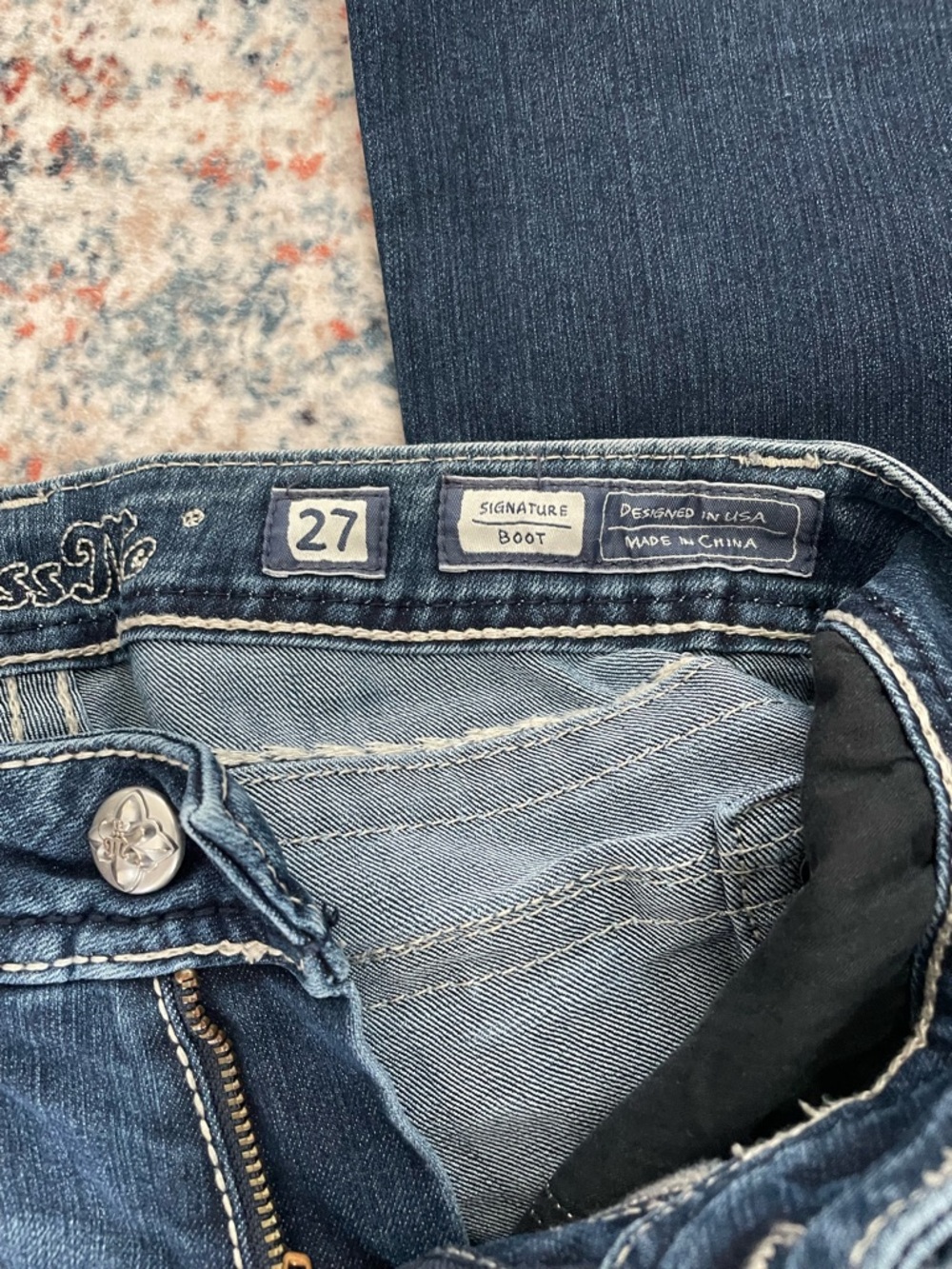 Miss Me Dark Blue Bootcut Jeans with White Contrast Stitching - Picture 5 of 8